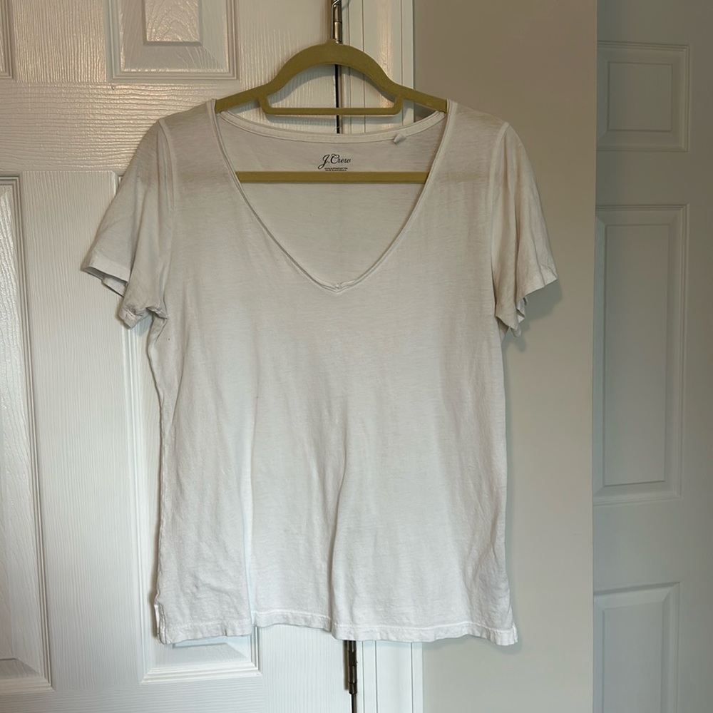 J. Crew Oversized White Slub Knit V Neck Short Sleeve T Shirt Size S